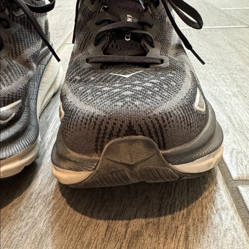 Hoka Clifton 9 Black and White Running Shoes - Picture 10 of 16